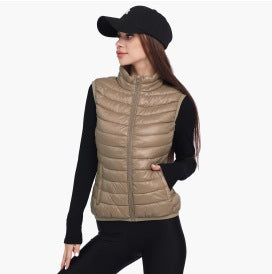 Women's Winter Ultra Light Warm And Anti-Packable Down Vest Jacket Sleeveless Stand-Up Collar Jacket With Pockets