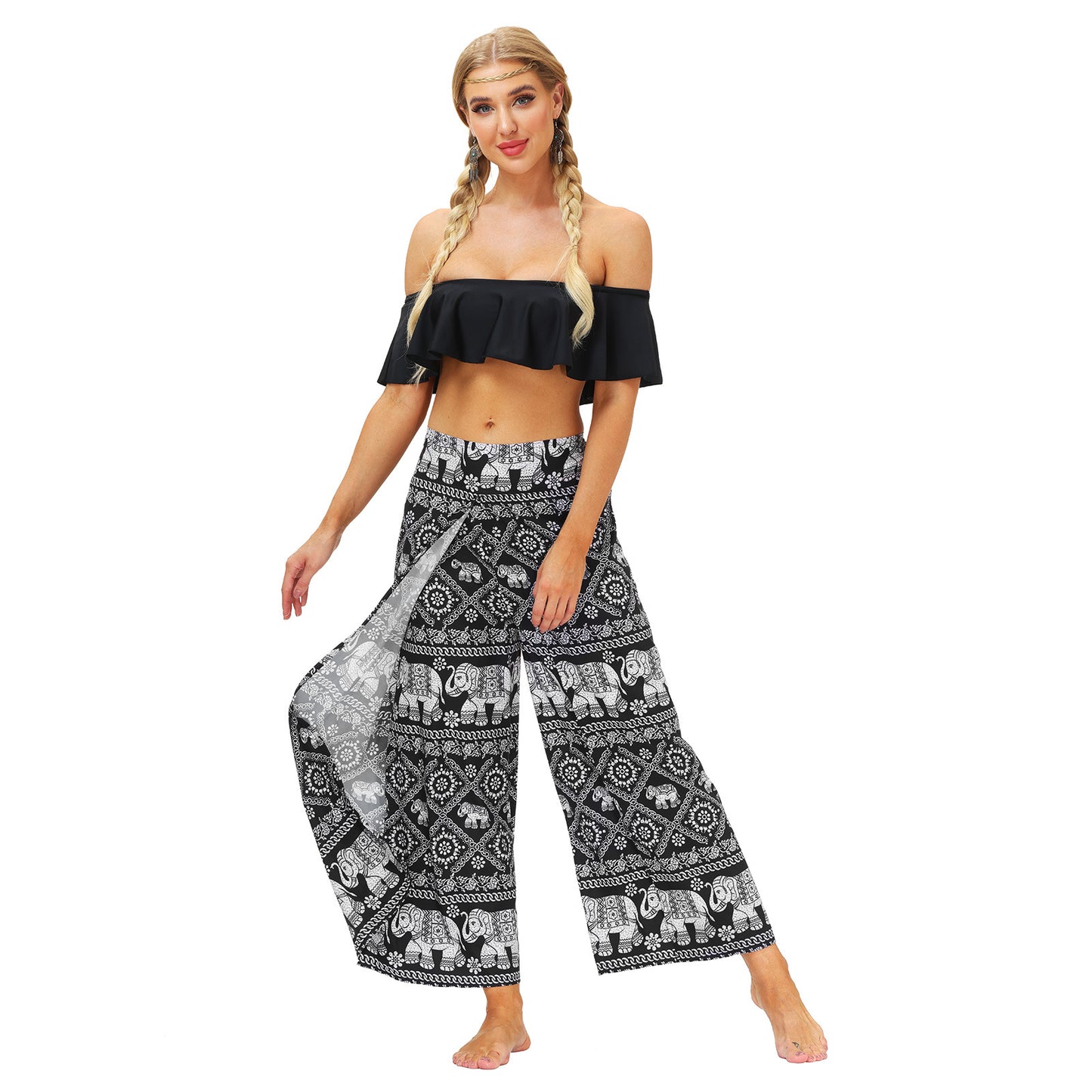 Digital Print Split Slacks Slacks Slacks Sports Yoga Pants Women's High-Waisted Wide-Leg Pants