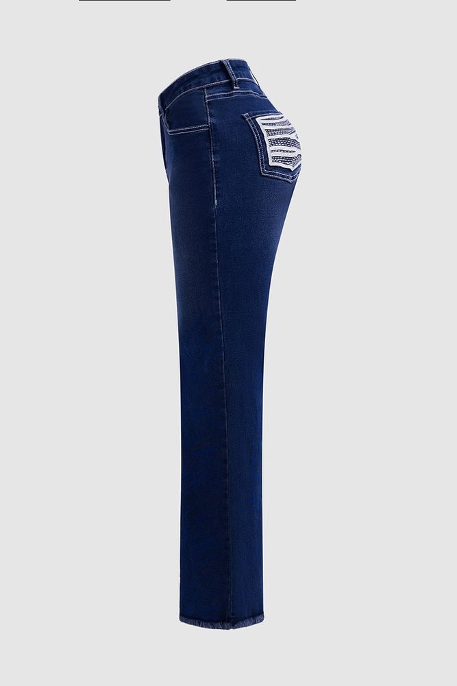 Zebra Striped Beaded Mid Waist Bootcut Jeans Without Belt