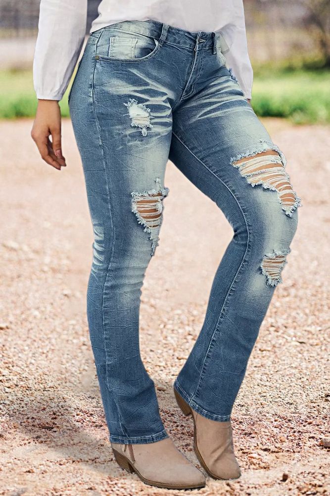 Ripped Low Waist Bootcut Jeans