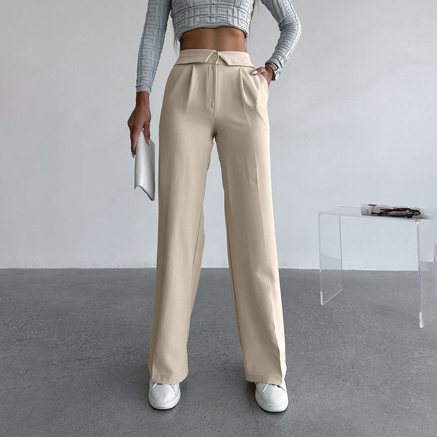 Sexy Temperament Casual Pants With Fashion Solid Color Mid-Waist Broadfoot Pants Autumn Simple Commuter Women's Wear