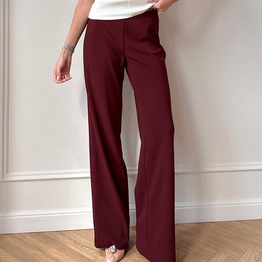 Wine Red Air Layer Elastic Mid-Waist Straight Leg Casual Pants New Autumn Fashion Pants Woman