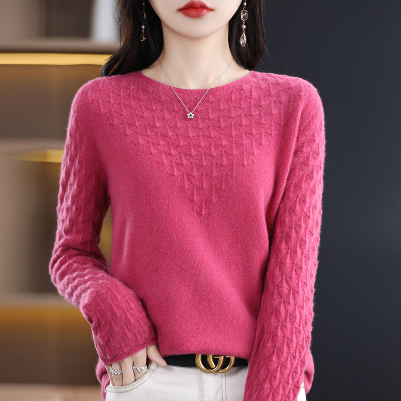 Early Spring New 100 Woolen Sweater Women's Round Neck Sweater Hollowed Out All-Over Cashmere Sweater Base