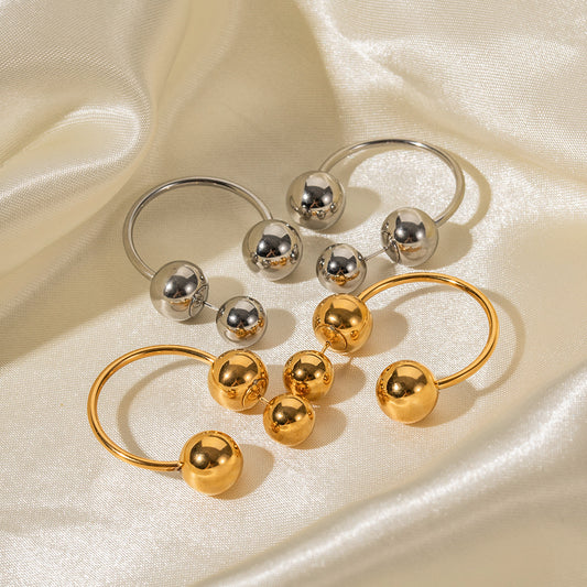 5pcs 18K Gold Stainless Steel Exaggerated Spherical Earrings Temperament Niche Design Women's Earrings