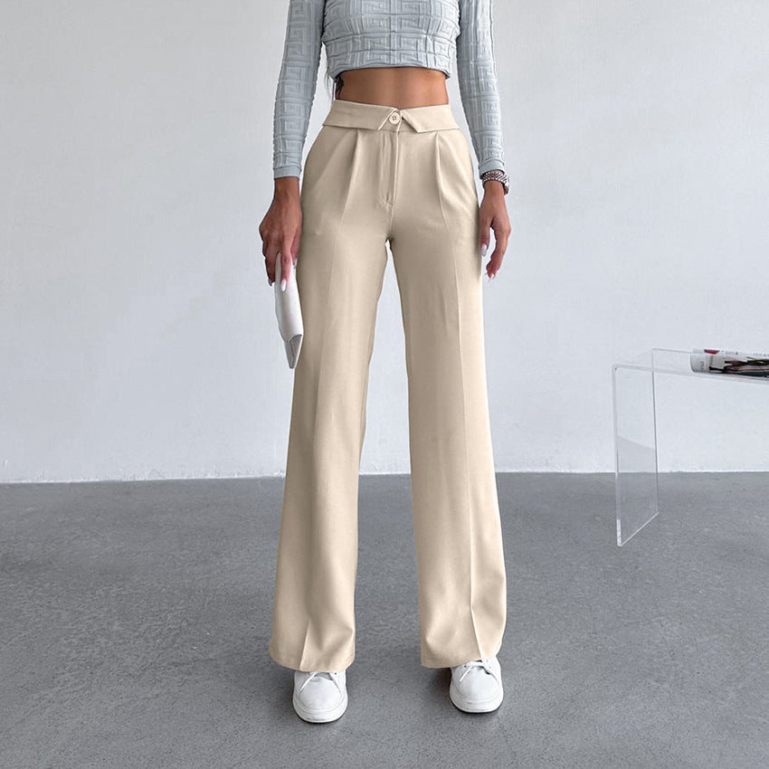 Sexy Temperament Casual Pants With Fashion Solid Color Mid-Waist Broadfoot Pants Autumn Simple Commuter Women's Wear