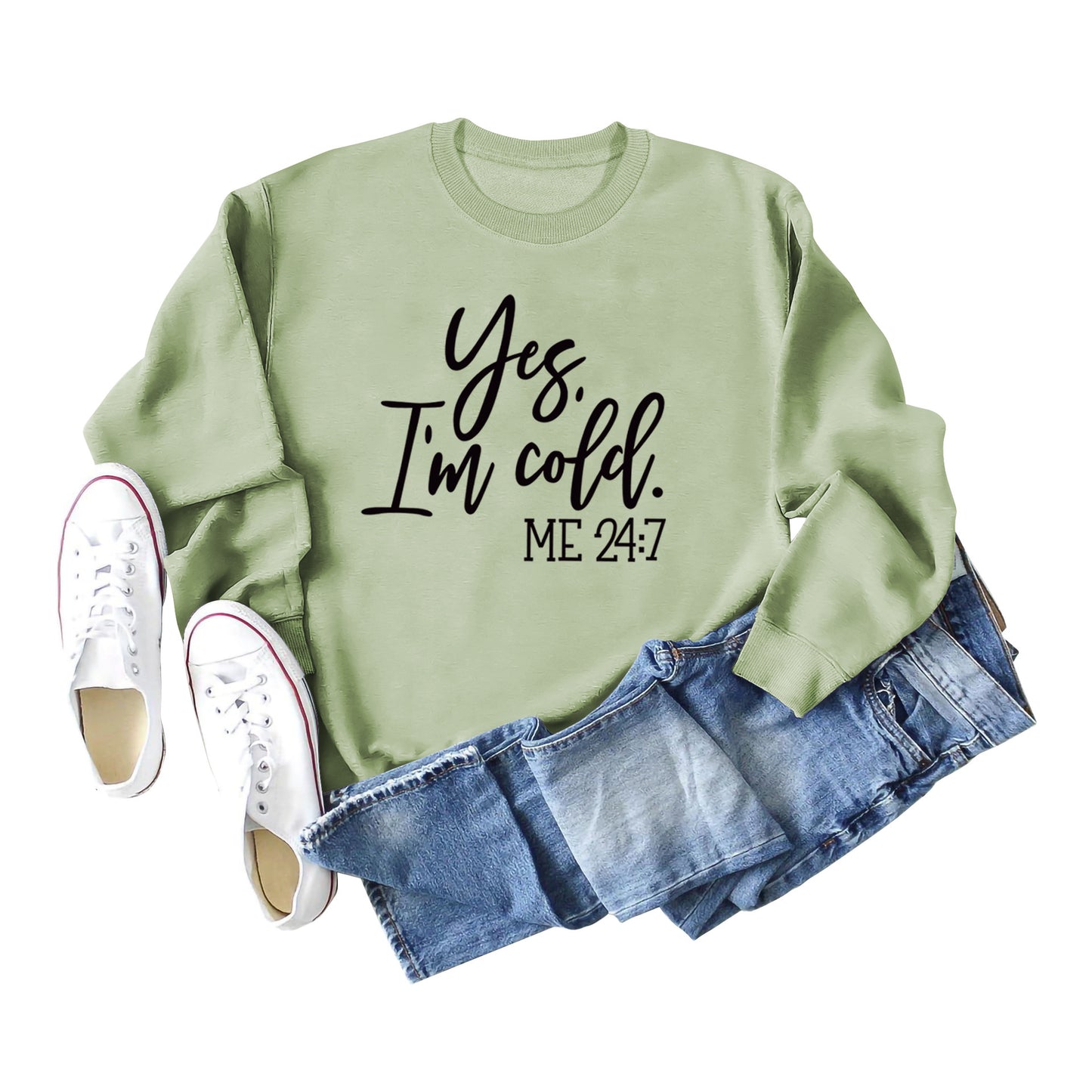 Loose Casual Letter Print Hoodie Yes 'I'm Cold New Crewneck Women's Wear