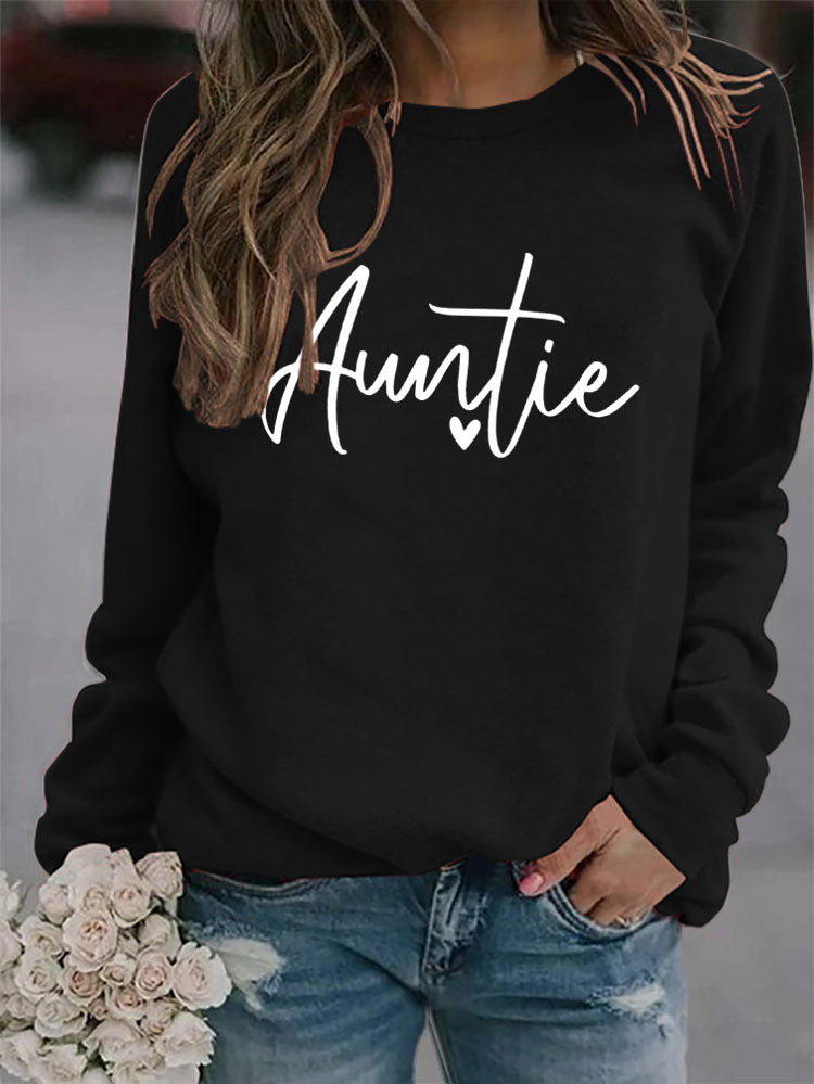 Round Neck Fashion Letter Women's Top Long Sleeved Auntie Printed Loose Ebay Hoodie