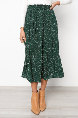 Stylish Polka Dot Sweet Pocket Pleated Skirt Long Skirt