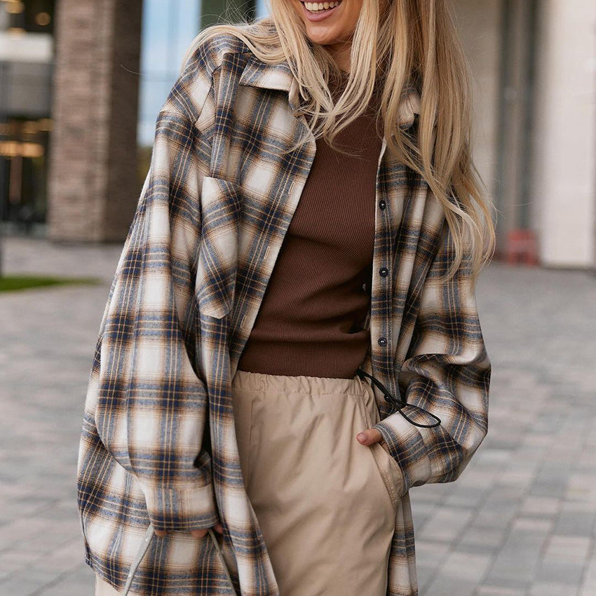 Casual Retro Baggy Plaid Shirt Autumn And Winter New Fashion Ins Shirt For Women