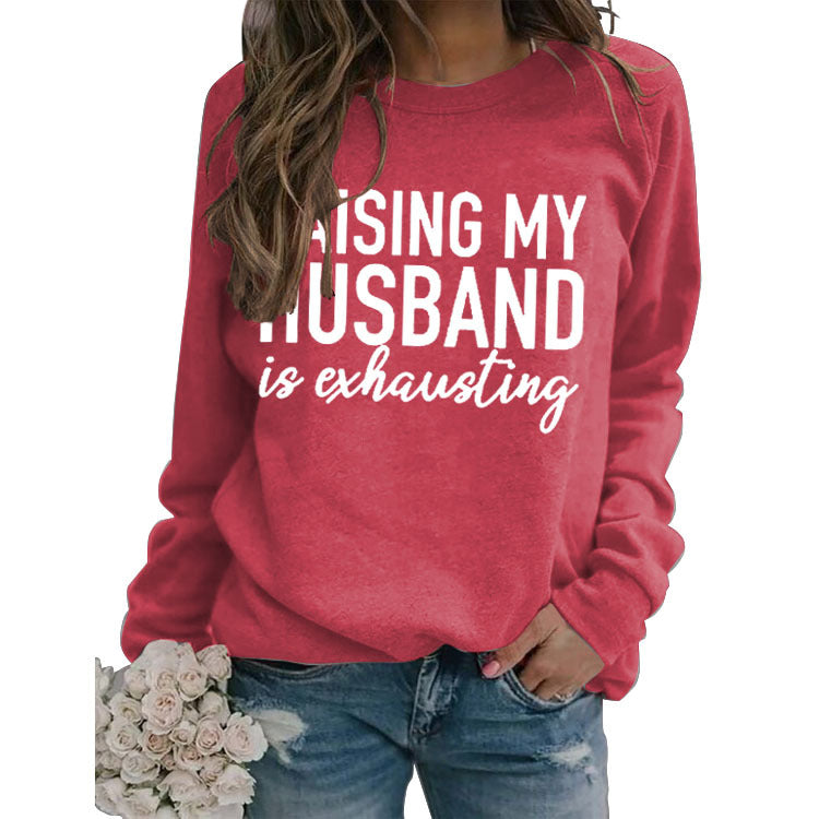 Turtleneck Top With Long Sleeves Raising My Husband's Printed Loose Hoodie