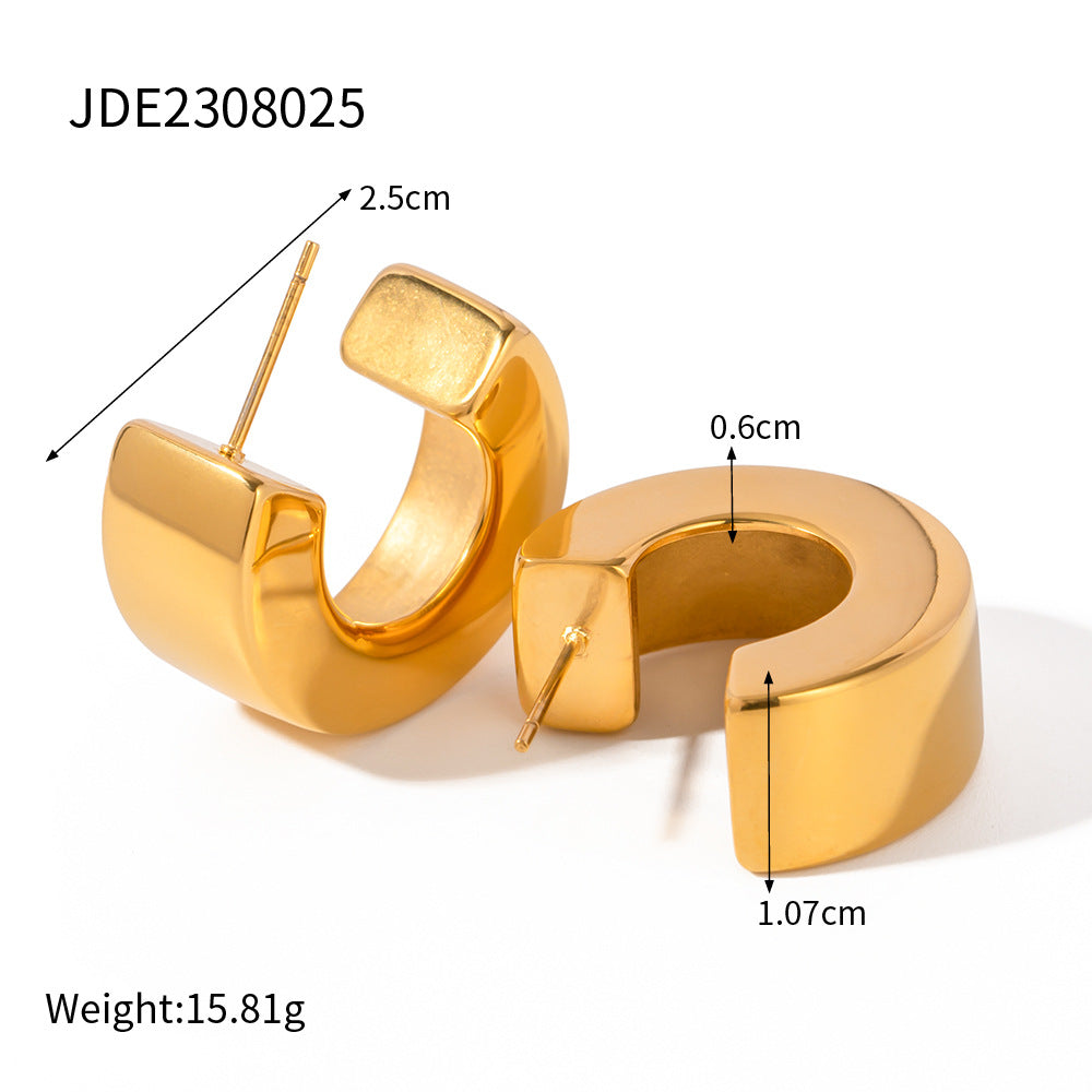 5pcs New Titanium Steel Gold-Plated Earrings Fashion 18K Gold Stainless Steel C-Shaped Earrings Pendant Earrings Stud Do Not Fade Jewelry