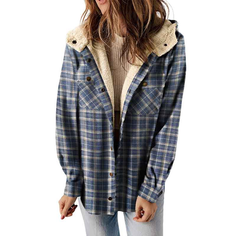 Winter New Casual Plaid Hooded Coat Woman Thick Plus Fleece Warm Jacket Woman