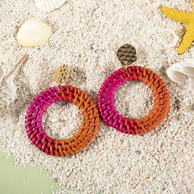 5 pairs Holiday Rattan Earrings For Women Spring And Summer Raffia Woven Earrings Temperament Earrings