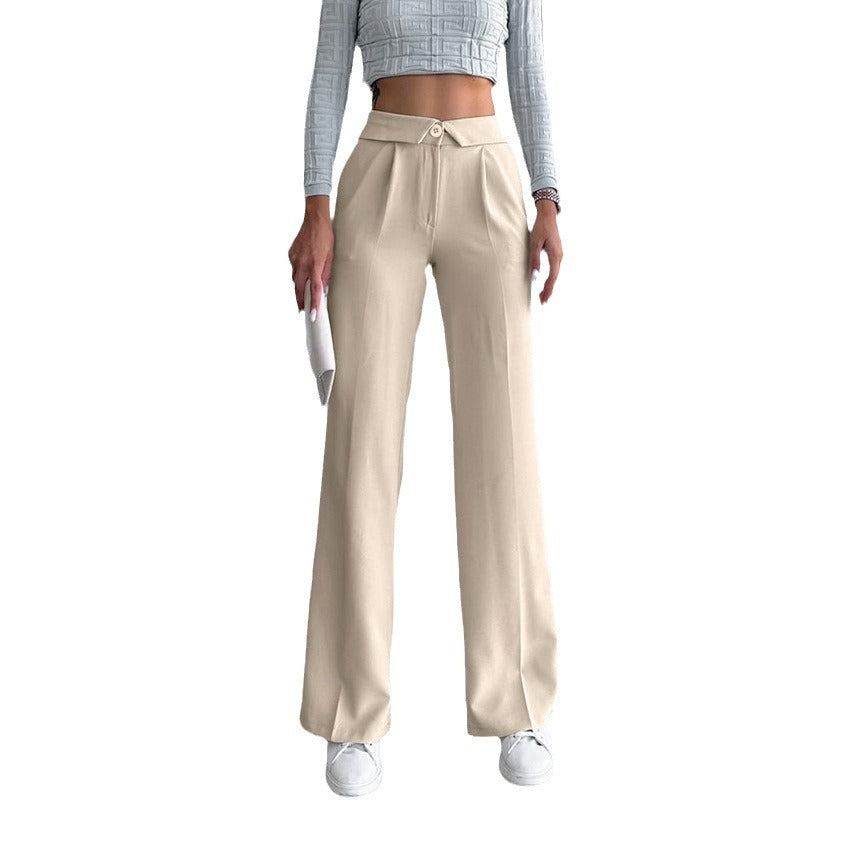 Sexy Temperament Casual Pants With Fashion Solid Color Mid-Waist Broadfoot Pants Autumn Simple Commuter Women's Wear