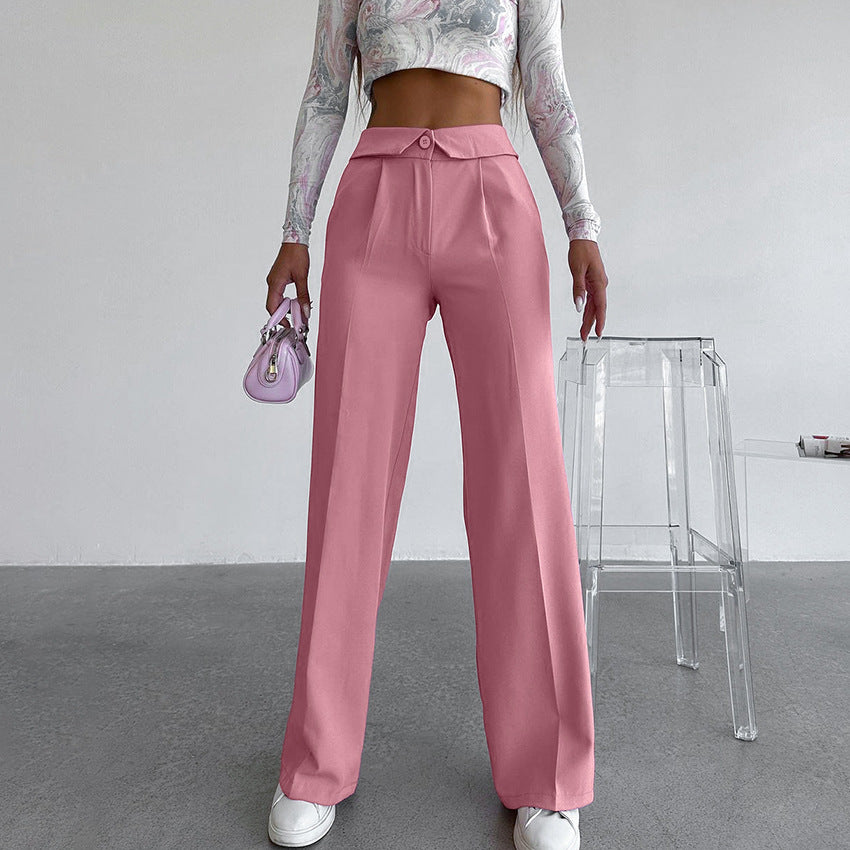 Sexy Temperament Casual Pants With Fashion Solid Color Mid-Waist Broadfoot Pants Autumn Simple Commuter Women's Wear