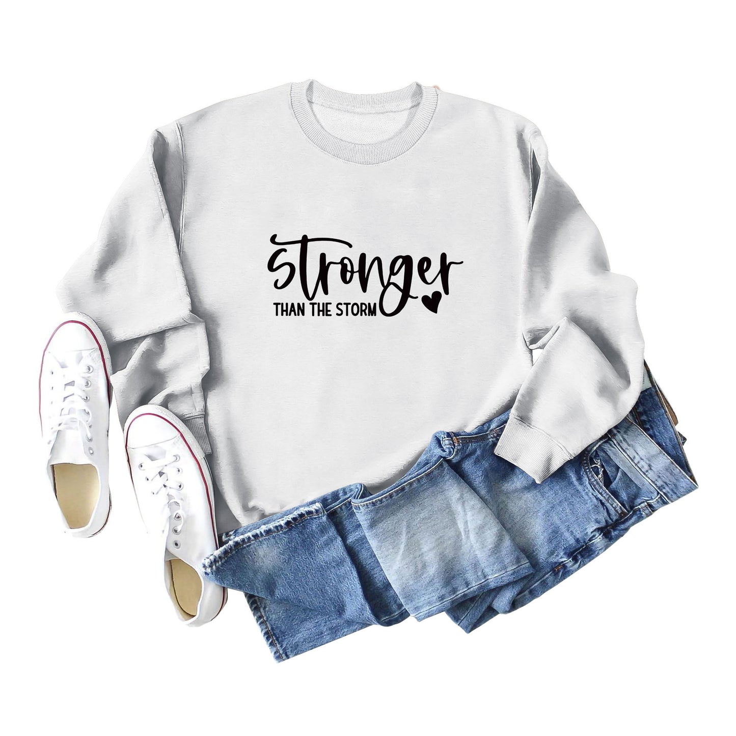 Autumn And Winter New Stronger Than The Storm Printed Crew-Neck Hoodie With Long Sleeves