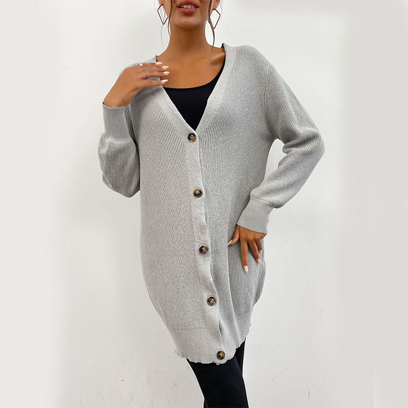 Chic Gray Long Open Front Sweater for Women