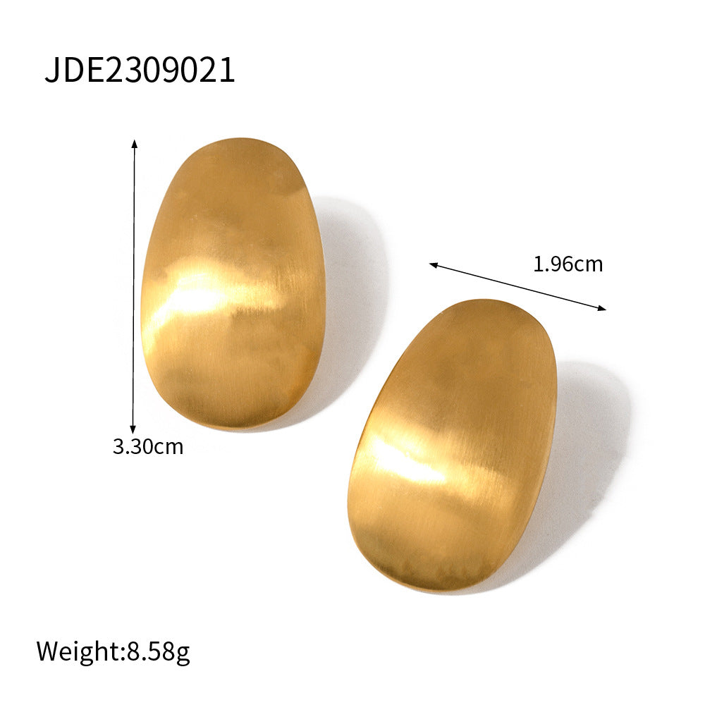 5pcs Women's 18K Gold Stainless Steel Oval Brushed Earrings Stainless Steel Gold Earrings