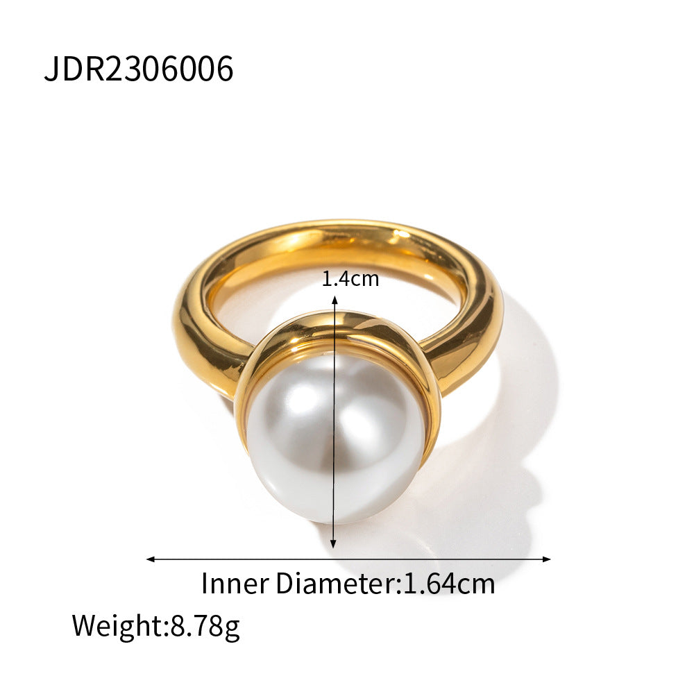 5pcs 18K Gold Stainless Steel Pearl Closed Ring Fashion Ring Individually Packaged Geometric Non-Fading Accessories