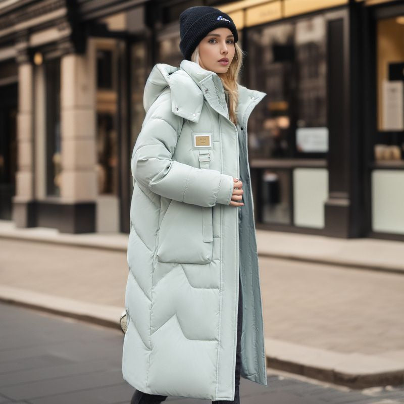 Winter New Detachable Cap Cotton-Padded Women's Mid-Length Over The Knee Thickened Down Padded Women's Coat