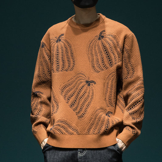 New Three-Dimensional Pumpkin Jacquard Sweater Men Loose Large Size Winter Heavy Crew-Neck Sweater Sweater