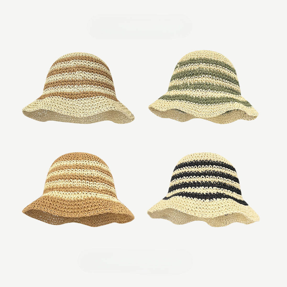 Little Fresh Striped Seaside Holiday Braided Straw Hat Women's Summer Shade Basin Hat Sun Block Hat Fisherman Hat Tide