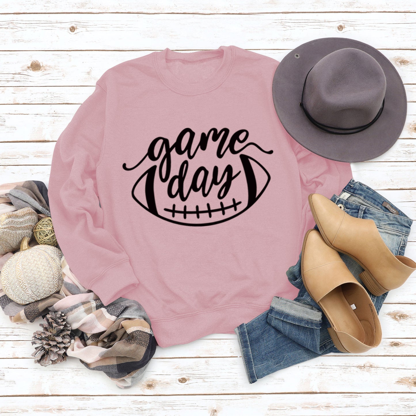 Game Day Baseball Letter-Loose Women's Crew-Neck Fall/Winter Long-Sleeved Shirt Plus Size Hoodie