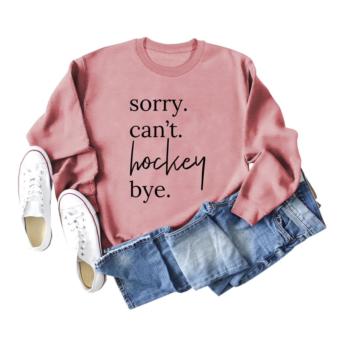 Casual Long Sleeve Sorry Can't Hockey Bye Women's Round Neck Loose Sweater