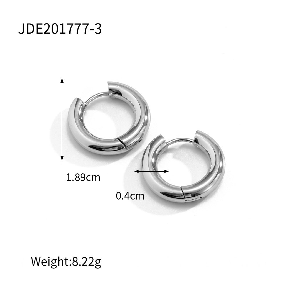 5pcs Steel Color Stainless Steel Smooth Hollow Earrings Blogger With Fashion All Round Hoop Earrings Girl