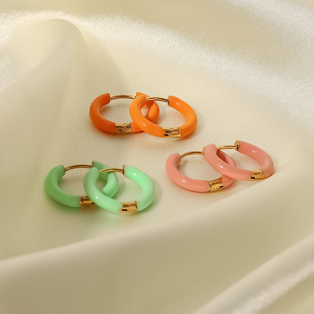 5pcs Summer New Women's Fashion Earrings Stainless Steel Light/Light Orange/Light Green Dripping Jelly Colored Ring Earrings