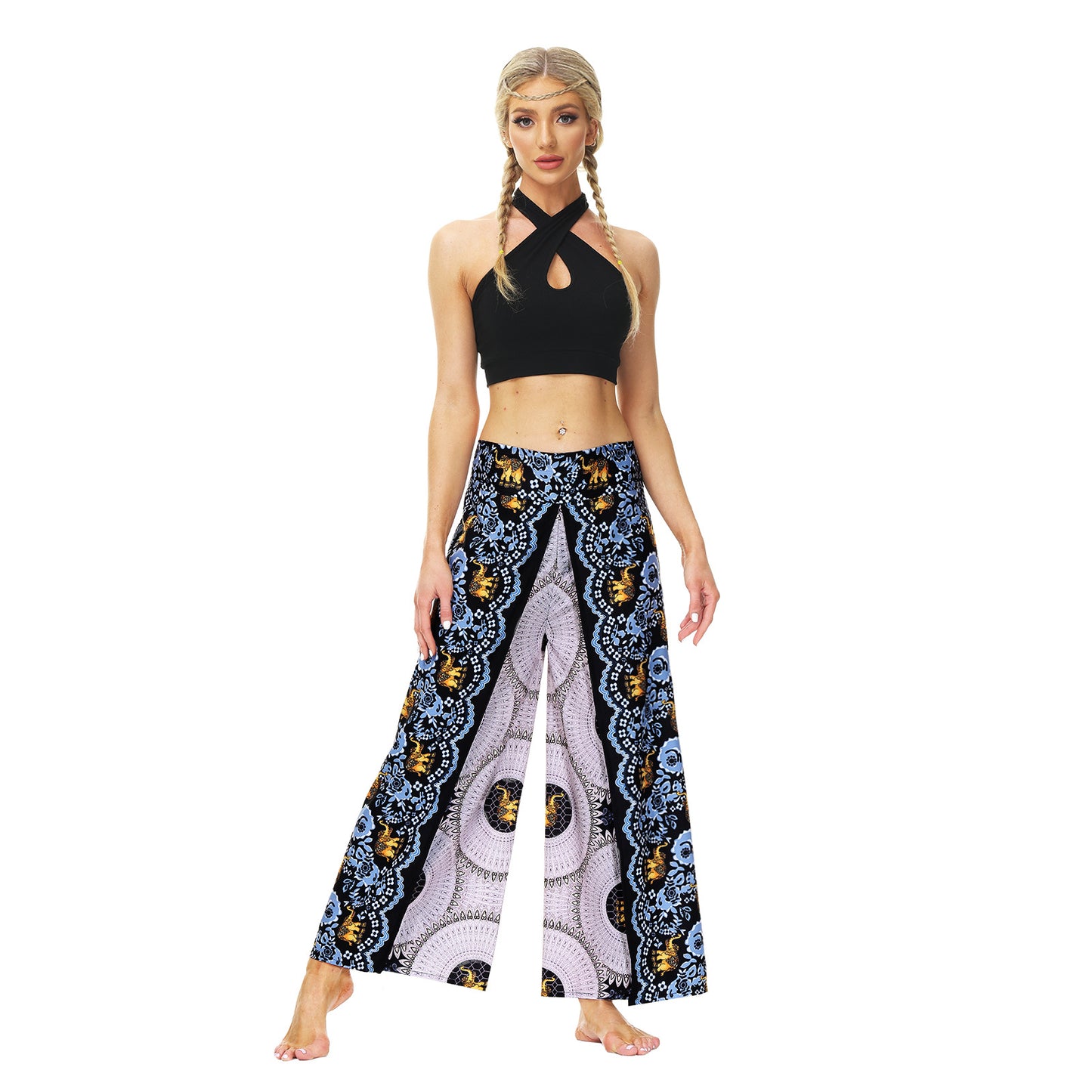 Digital Print Split Slacks Slacks Slacks Sports Yoga Pants Women's High-Waisted Wide-Leg Pants