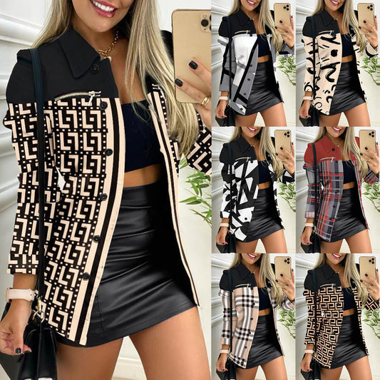 Autumn And Winter New Small Suit New Long Sleeve Single Breasted Color Matching Lapel Small Coat Woman