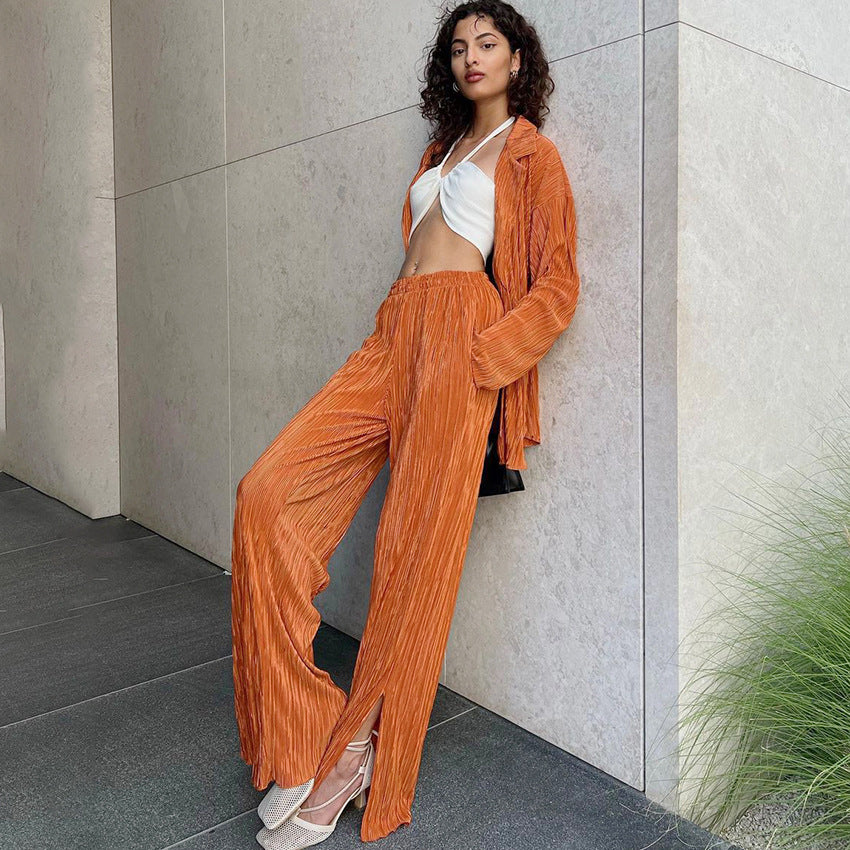 Casual Fashion Sign Pleated Design Loose High Waist Straight Trouser Suit For Women New Autumn And Winter