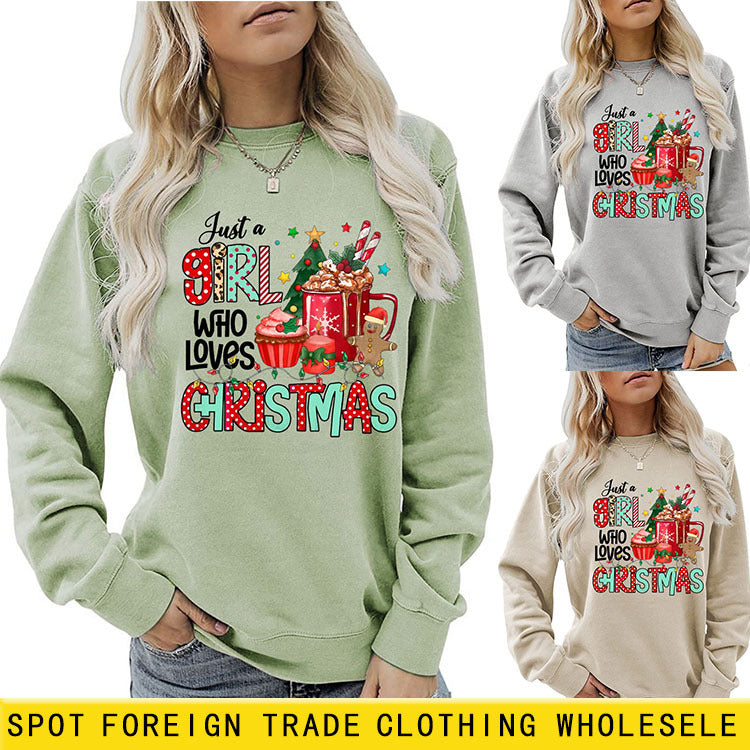 Just A Girl Who Letters Christmas Bottom Crewneck Long-Sleeved Hoodie