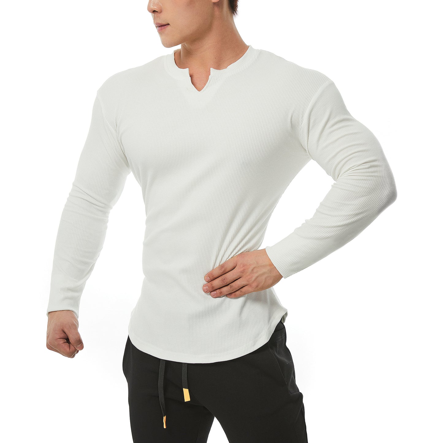 Autumn New Men's Long Sleeve T-Shirt Arc Hem Thread Fabric Comfortable Breathable Casual Clothing Outdoor Sports