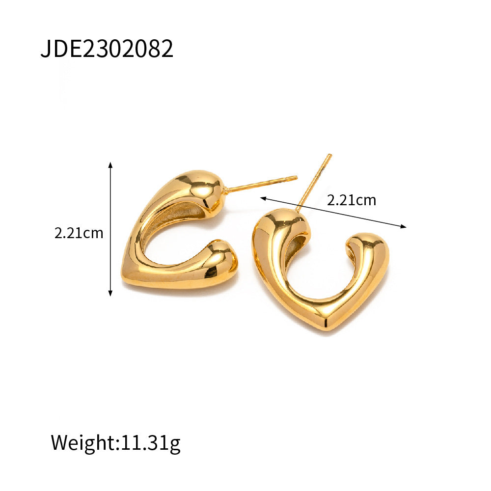 5pcs Pop Earrings 18K Gold Stainless Steel Personality Liquid Love Shaped Stud Earrings Design Sense Earrings