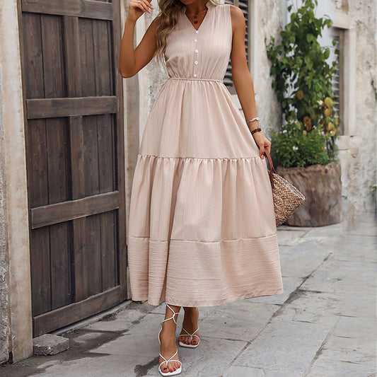 Summer New Women's Dress Solid Color Temperament Slim Dress