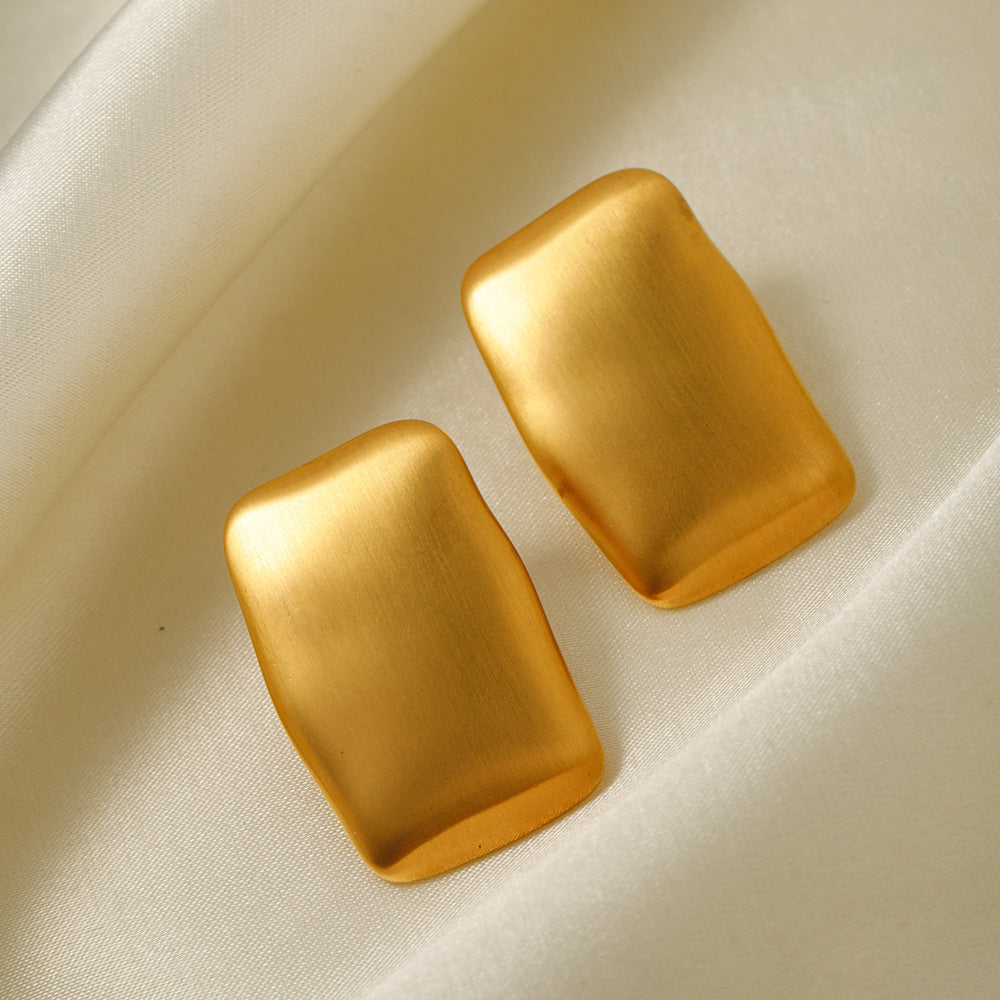 5pcs Niche Vintage 18K Gold High Grade Rectangular Matte Brushed Earrings Drop Women's Cool Earrings