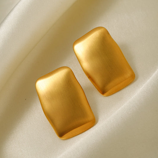 5pcs Niche Vintage 18K Gold High Grade Rectangular Matte Brushed Earrings Drop Women's Cool Earrings