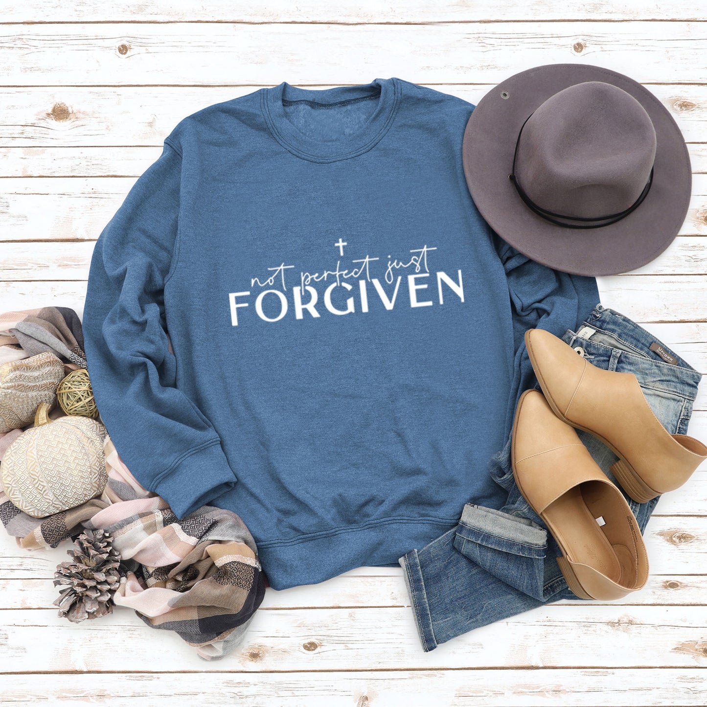 Not Perfect Just Forgiven Fashion Plus Size Long-Sleeved Crew-Neck Hoodie