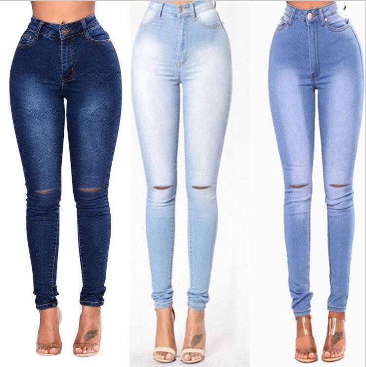 Slim Slim High Elastic Ripped Jeans Pencil Pants Women