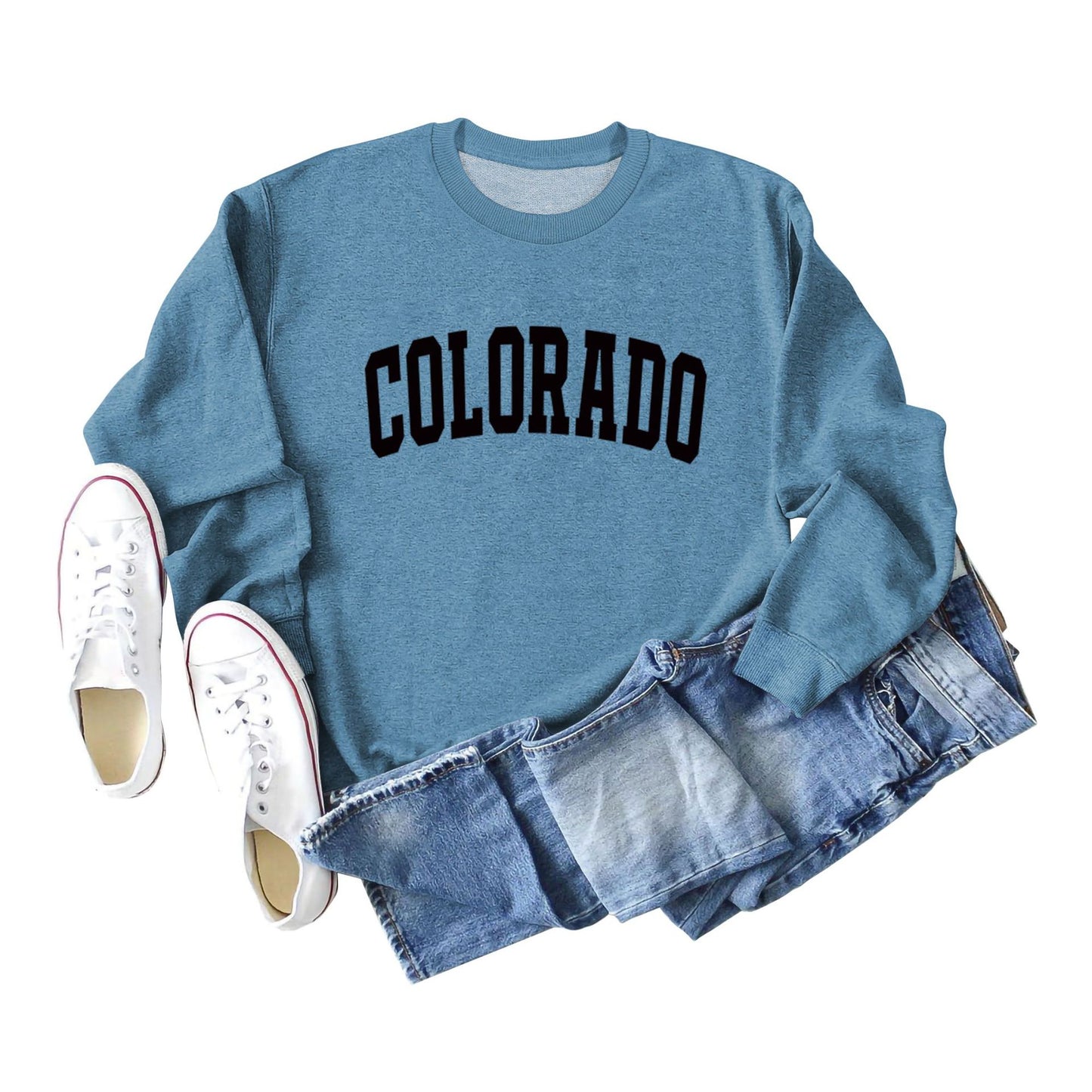 Autumn And Winter Colorado Pattern Letter Printed Casual Long-Sleeved Crew-Neck Hoodie