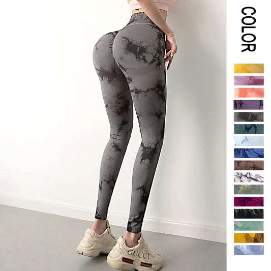 Tie Dye Sports Fitness Pants Women's High Waist Peach Butt Lift Seamless Outside Wearing Jacquard Running Fitness Yoga Pants Autumn And Winter