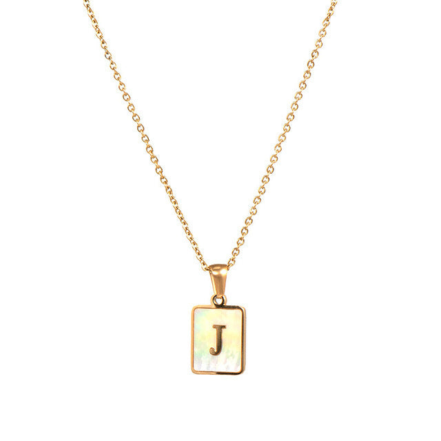 5pcs 18K Gold Stainless Steel Letter A-Z Necklace Ornament White Shell Letter Pendant Necklace For Women