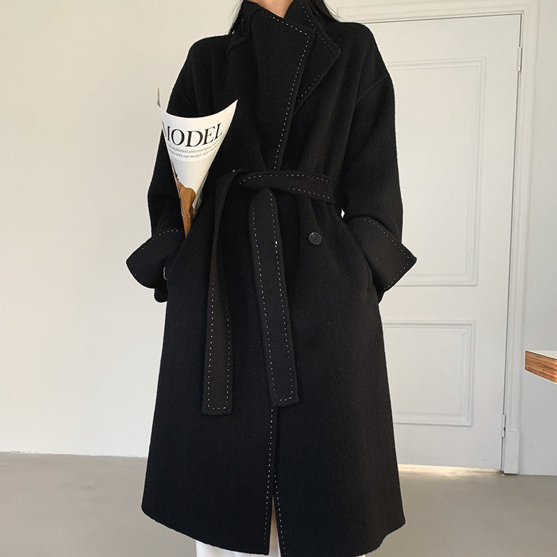 New Simple Wind Arch Needle Generous Collar With Fashion Texture Double-Sided Wool Coat Women's Coat