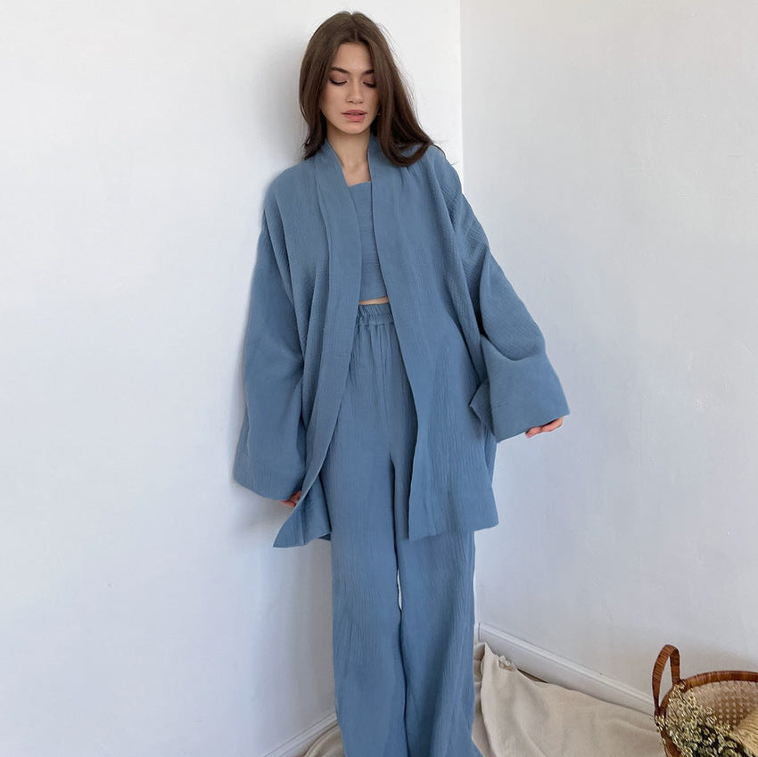 Spring Loose Double-Layer Gauze Shirt And Trousers Two-Piece Women's Cotton Casual Fashion Suit Women