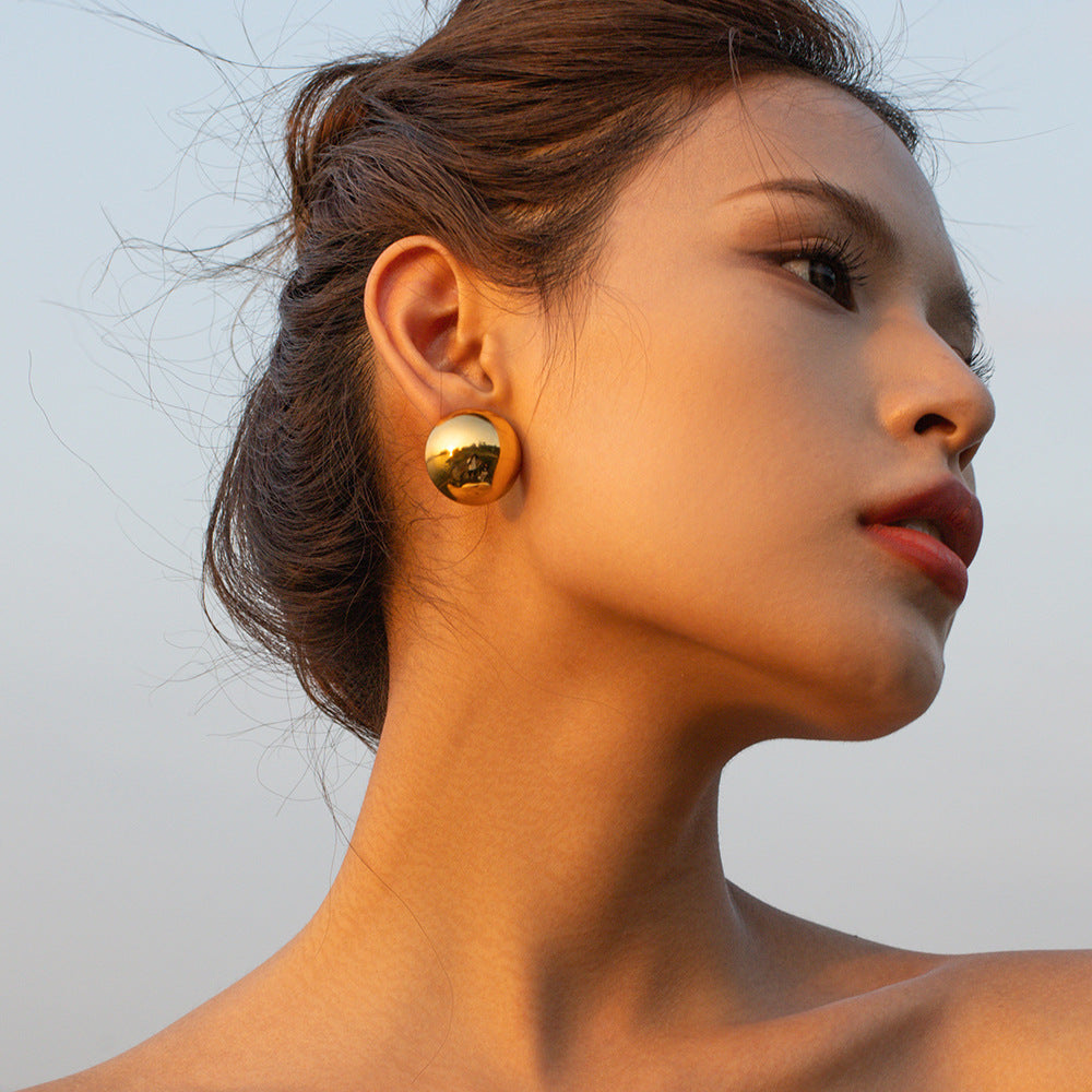 5pcs 18K Gold Stainless Steel Hemispheres Earring Clip Blogger Fashion All-In-One Hoop Earring Girl