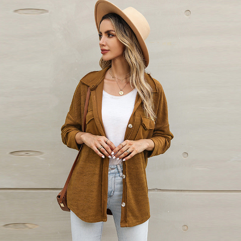 Early Autumn New Solid Color Knitted Cardigan Women Loose Casual Long Pocket Long Sleeve Top For Women