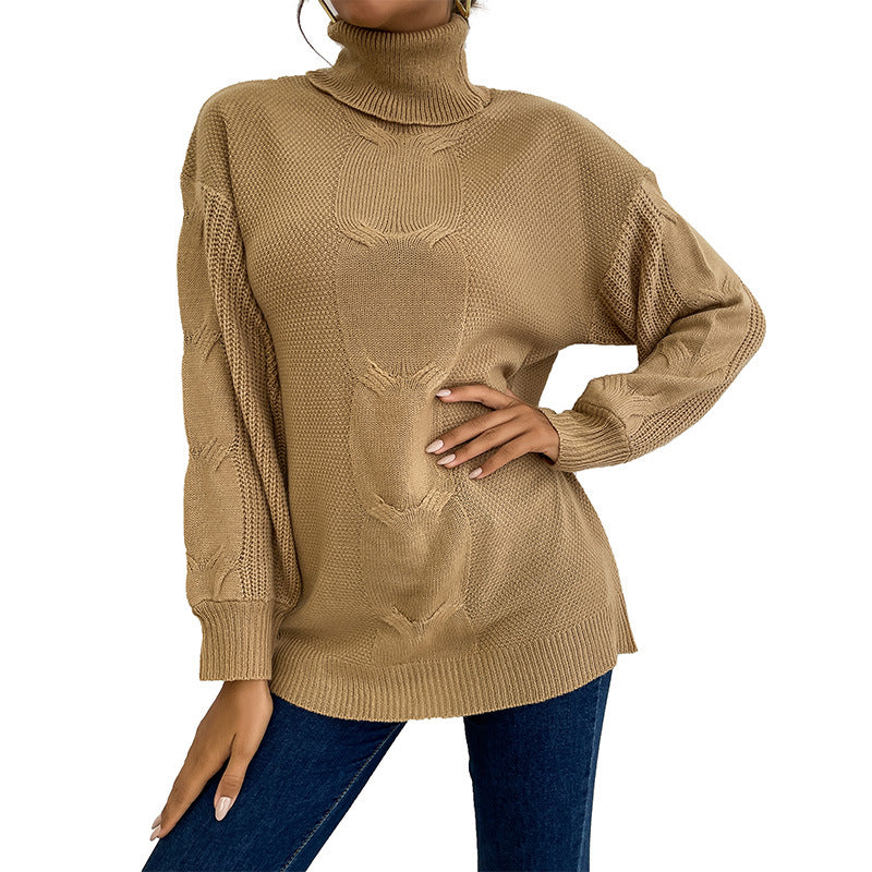 Fashion Women's Turtleneck Solid Color Long Sleeve Twist Medium Long Sweater