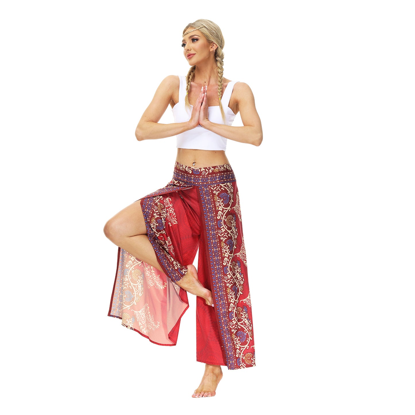 Digital Print Split Slacks Slacks Slacks Sports Yoga Pants Women's High-Waisted Wide-Leg Pants